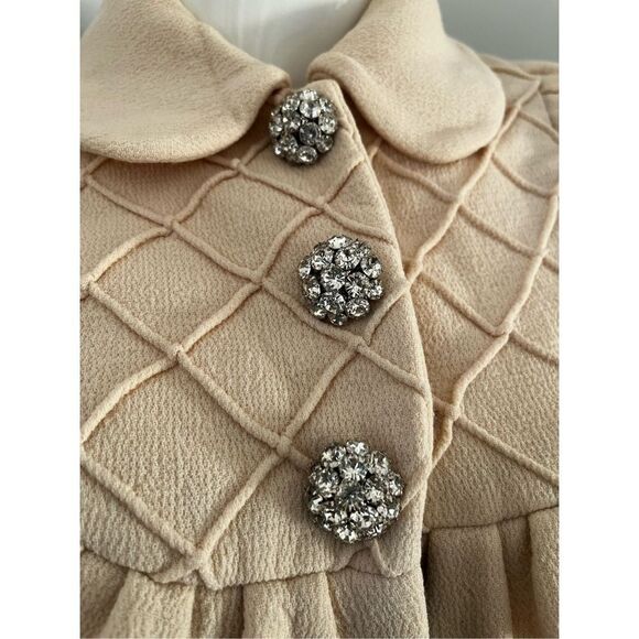 Black Baby Doll Bib Long Coat Sz XS 100% Wool Mushroom Bejeweled Buttons - Picture 5 of 11